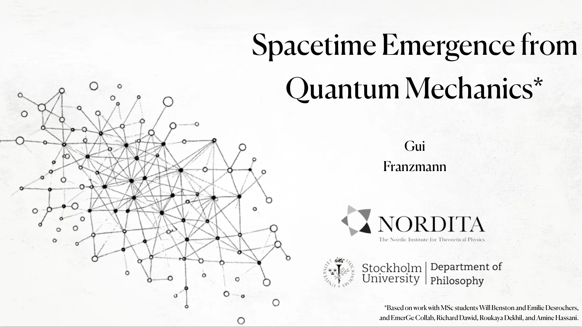 Title slide for Spacetime Emergence from Quantum Mechanics