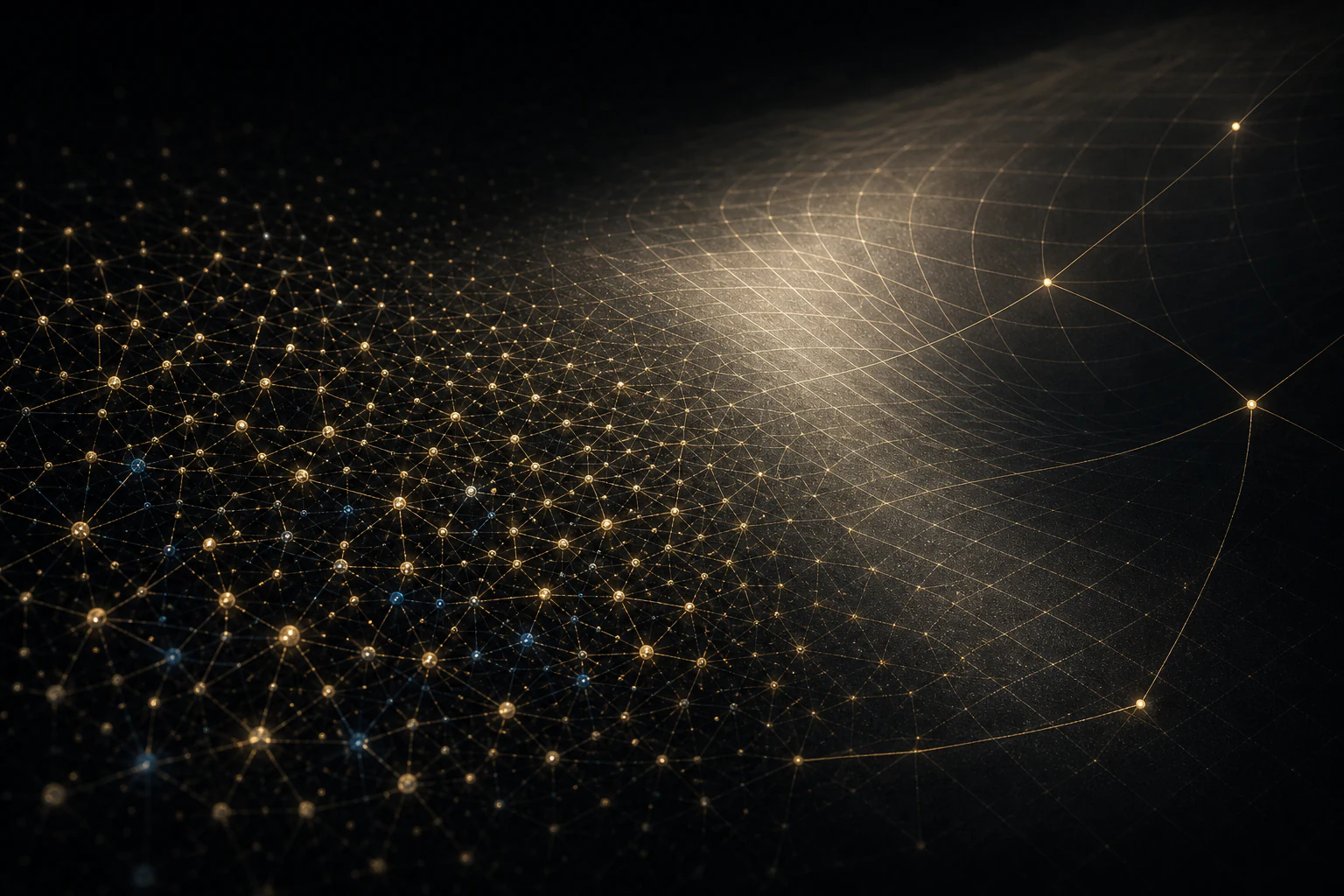 Discrete quantum relations cohering into a continuous curved spacetime geometry